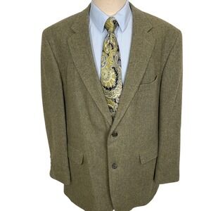 Lands End Blazer Mens 48L Olive Herringbone Lambswool 2 Button Heritage Classic